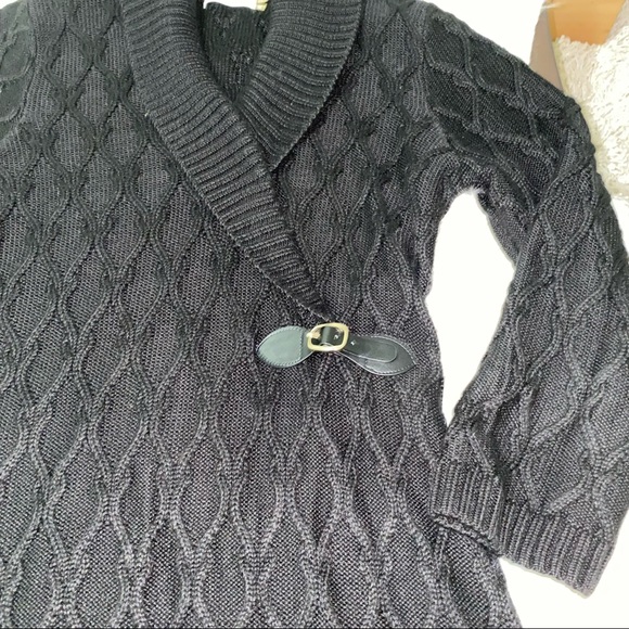 Shawl Collar black Knit Sweater Dress. Size M - Picture 10 of 11